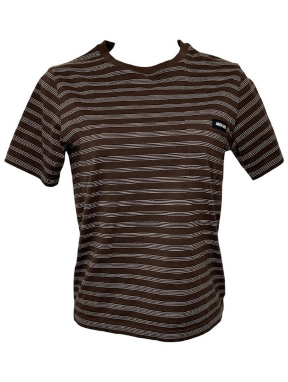 Miu Miu 2024 Brown Striped Cotton T-Shirt